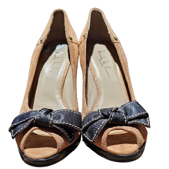 Nicole Miller Suede Leather Wedge Heel Peep-toe Pumps, Size 10, EUC Beige Camel - Picture 11 of 14